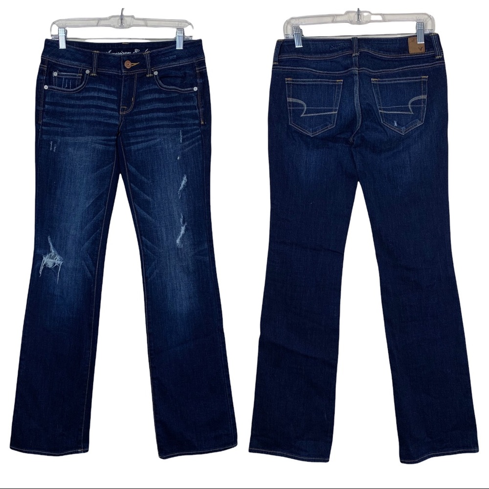 American Eagle Slim Boot Distressed Stretch Midrise Dark Wash Jeans Size 6 Long